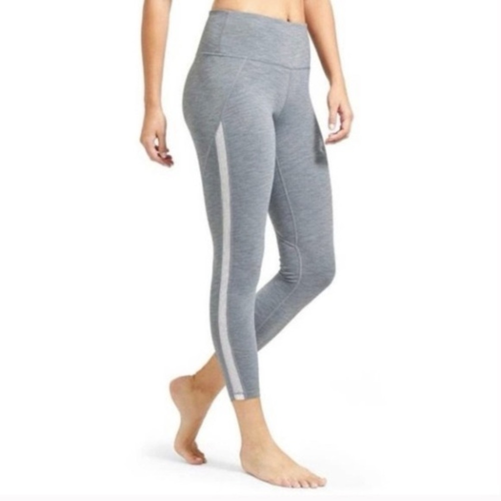 Athleta Chaturanga High Rise Leggings Gray Stripe Size Medium